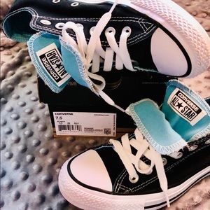 Women’s Converse Double Tongue: BK/Aqua sz7.5